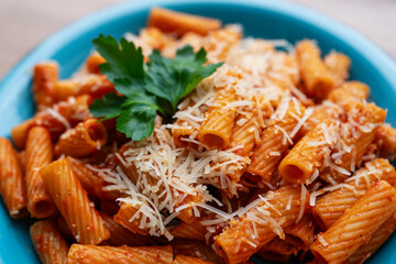 Rigatoni with meat flavor, Italian cooking, pasta, meat sauce