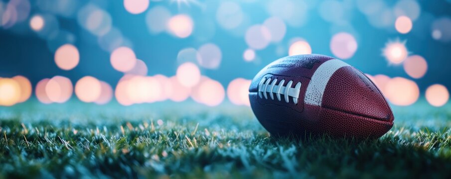 American rugby ball on color bokeh