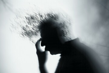 Elderly person silhouette showing effects of Parkinsons or Alzheimers - obrazy, fototapety, plakaty