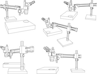 Vector sketch illustration of digital microscope design for viewing micro objects