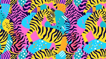 Fototapeta na wymiar Maximalist 90s Tiger or Zebra Print Seamless Pattern