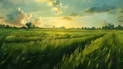 Green field, agricultural landscape