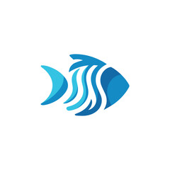 Fish logo design. Flat color marine vector icon.