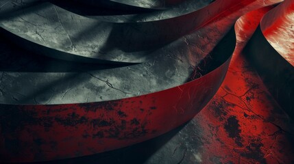Abstract Waves and Curves in High-Contrast Red and Black Grunge Texture Background