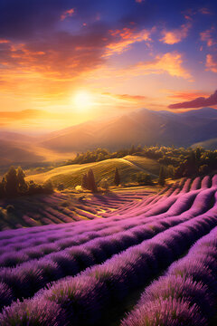 Fields and landscapes. Nature and flowers. Images created by AI.