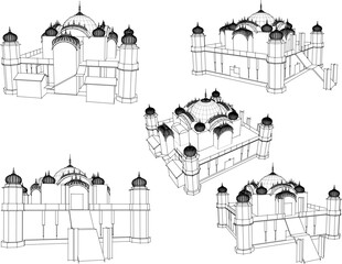 Vector sketch illustration of the architectural design of a Muslim mosque