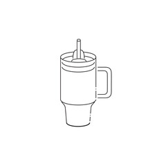 Stanley Cup Tumbler Drink Icon Flat Outline Vector, PNG, JPEG in Black/White