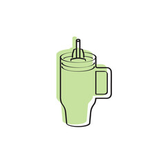 Stanley Cup Tumbler Drink Icon Flat Outline Vector, PNG, JPEG in Black/White, for Web, Mobile Apps and UI, Infographics, Digital Assets