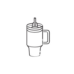 Stanley Cup Tumbler Drink Icon Flat Outline Vector, PNG, JPEG in Black/White