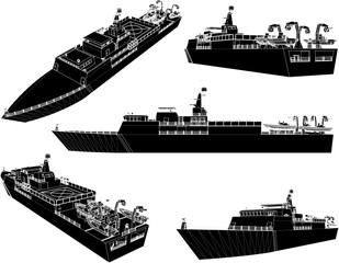 Vector sketch illustration of the design of a modern naval warship