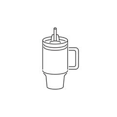 Stanley Cup Tumbler Drink Icon Flat Outline Vector, PNG, JPEG in Black/White