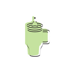 Green Stanley Cup Tumbler Drink Icon Flat Outline Vector