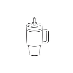 Stanley Cup Tumbler Drink Icon Flat Outline Vector, PNG, JPEG in Black/White, for Web, Mobile Apps and UI, Infographics, Digital Assets