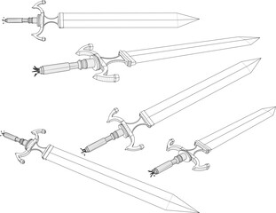 vector sketch illustration of vintage classic old royal sword design - obrazy, fototapety, plakaty