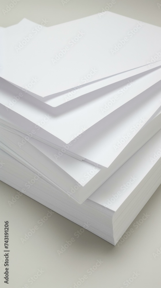 Poster a stack of white paper on a table. generative ai.