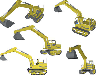 Vector sketch illustration of the design of an excavator heavy equipment for digging excavated land - obrazy, fototapety, plakaty