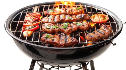 a BBQ session with a high-resolution photograph showcasing a BBQ grill against a crisp white background, offering a front view perspective that highlights the allure of outdoor cooking.