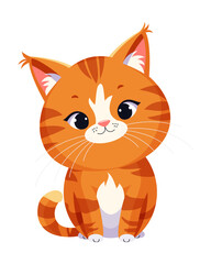 Cute big tabby Cat cartoon flat design illustration