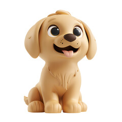 Golden Retriever Puppy: A Cute Simple Cartoon 3D Illustration of a Brown Dog, Isolated on Transparent Background, PNG