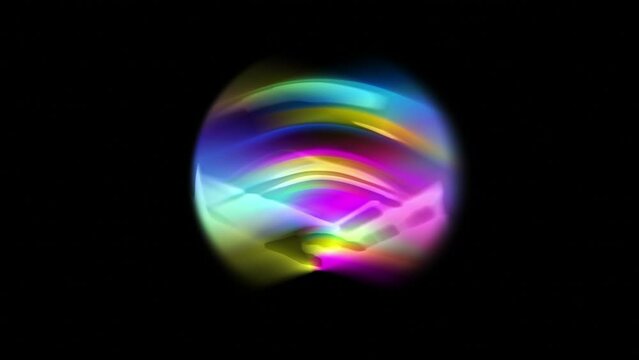 Fluorescent multicolored sphere on a black background. Refraction rainbow circle. Color distortion ball on a dark from the cyber universe. 3d rendering, color planet gradient icon abstract space color