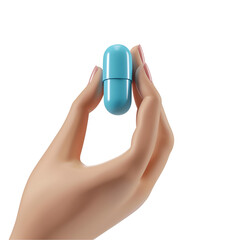 Cute 3D Cartoon Illustration Featuring Hand Holding Blue Pill, Isolated on Transparent Background, PNG