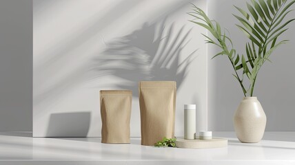 eco-friendly packaging mock-ups featuring natural materials, the earthy textures and organic elements of the packaging design, conveying a commitment to sustainability.