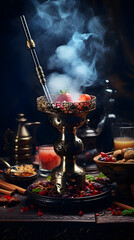 Smoking hookah, product photo of a Hookah, smoking