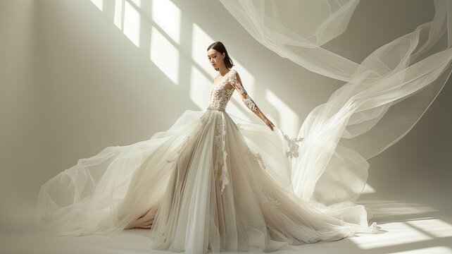 a collection of stunning wedding dresses in a well-lit bridal boutique. Highlight the diverse styles and intricate designs of the dresses, evoking a sense of elegance in bridal fashion.