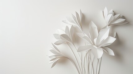 minimalistic abstract white paper flowers crocus against a pristine white background, the delicate...