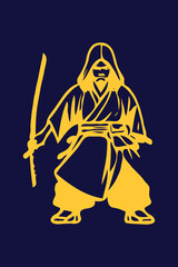 Ninja shinobi taking katana ready to fight. Craft of drawing out sword battojutsu concept.