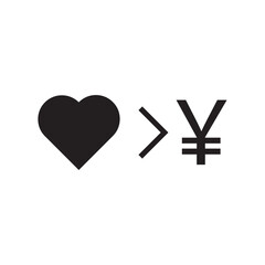 Heart sign is greater than the yen sign. Love is more valuable than money sign. Chinese sign