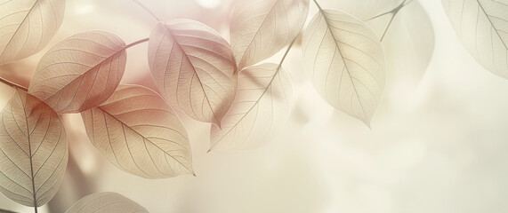 Delicate light background with leaves