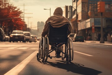 Back view of a person in a wheelchair - obrazy, fototapety, plakaty