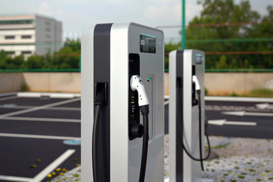 Modern Electric Vehicle Charging Stations Generative AI image