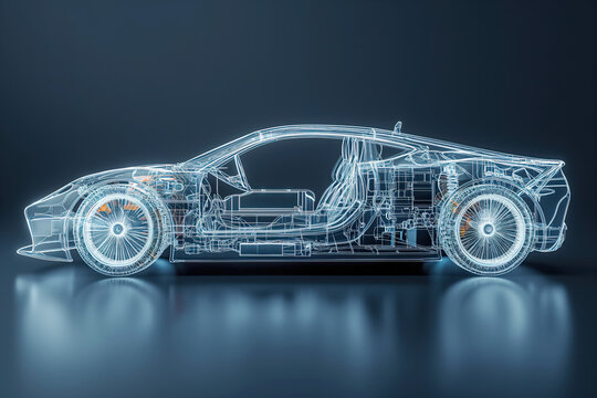 Fototapeta Holographic car design concept on dark background Generative AI image