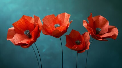 Red paper poppies background