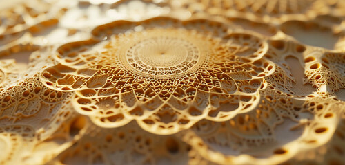 Sun-drenched clay, intricate patterns in golden tones.