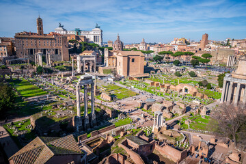 Ruins of the Roman Forum at Palatino hill in Roma, Italy