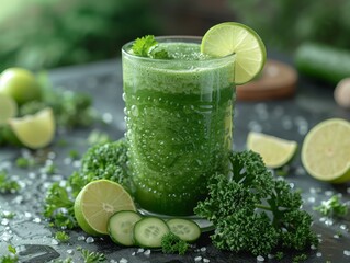 Refreshing and vibrant, a zesty glass of limonana with persian lime and parsley garnish brings a burst of citrus to any summer day