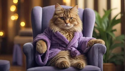 Photo sur Plexiglas Spa funny cat in a bathrobe in a spa salon