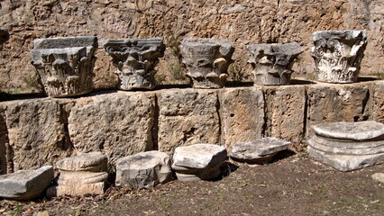 Capitals from ancient columns the Carthaginian ruins in Tunis, Tunisia