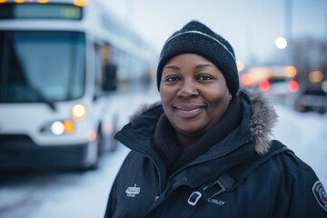 Portrait of a middle aged female bus driver