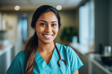Fototapeta premium Young nurse in scrubs at a nursing home