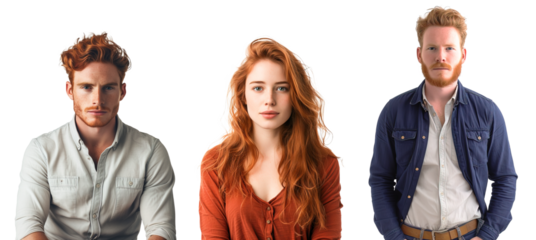 Red hair male and female people collage over isolated transparent background