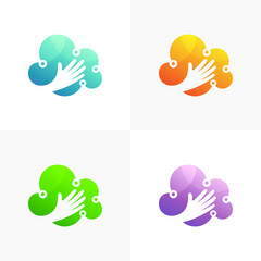 Cloud logo and hand care design combination, colorful style, technology