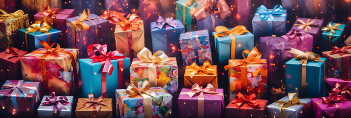 Festive Assortment of Colorful Wrapped Gifts and Presents