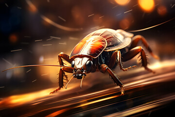 photo of a runniing cockroach with mootion blurred backgground, cockroach in the  wild, insect - Powered by Adobe