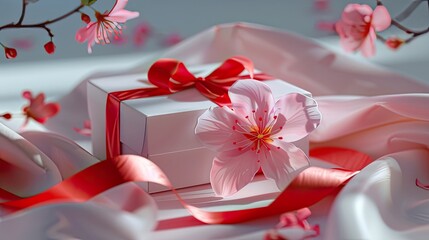paper gift box with flowers on the table in a visually appealing composition. Enhances the intricate details of flowers such as delicate petals, vibrant colors and natural textures