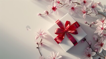 paper gift box with flowers on the table in a visually appealing composition. Enhances the intricate details of flowers such as delicate petals, vibrant colors and natural textures
