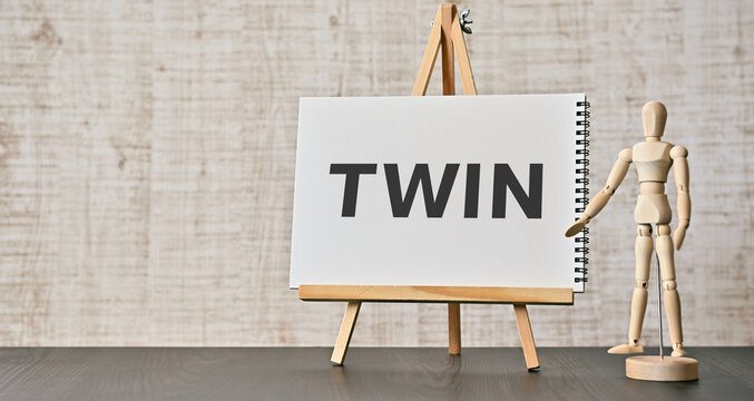 There is notebook with the word TWIN. It is as an eye-catching image.